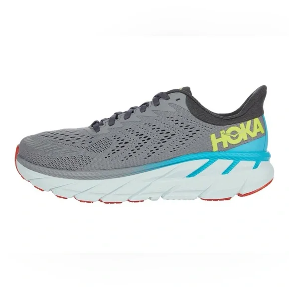 HOKA ONE ONE Clifton 7 Men Road Running Gray Mesh Sneakers Size 9 Men’s - Picture 2 of 12